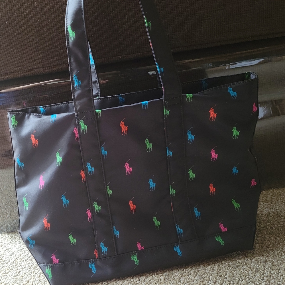 RALPH LAUREN Polo Colorful Logo Nylon Tote Shopper Bag